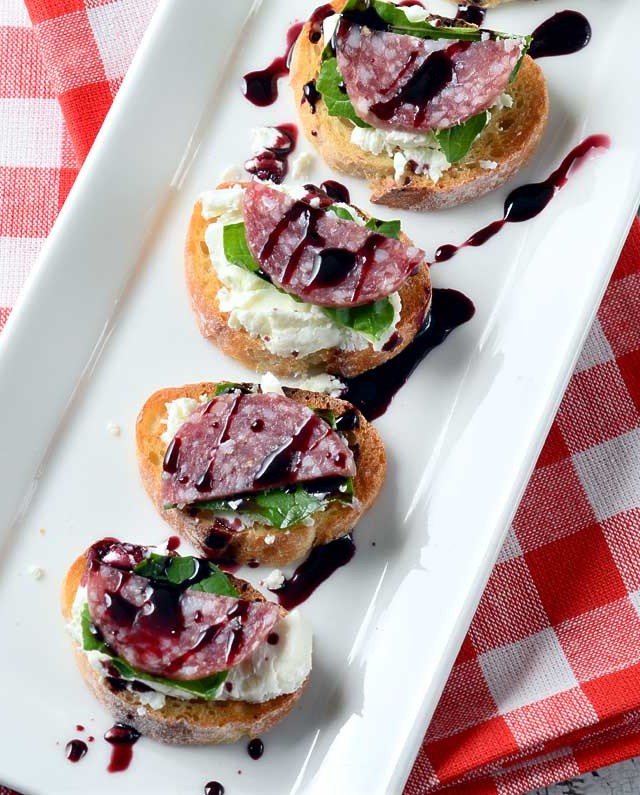 Recipe for Salami and Goat Cheese Crostini with Pinot Noir Sauce Life