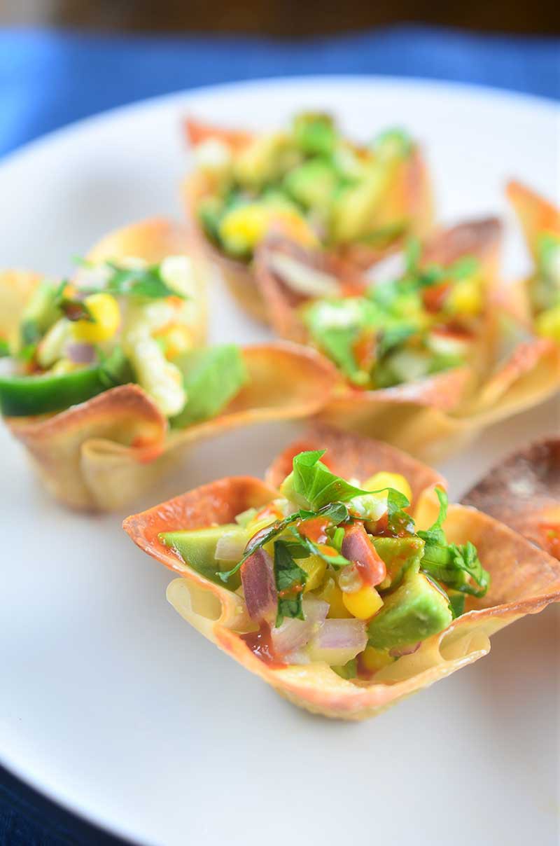 Avocado and Corn Salsa Wonton Cups Life's Ambrosia
