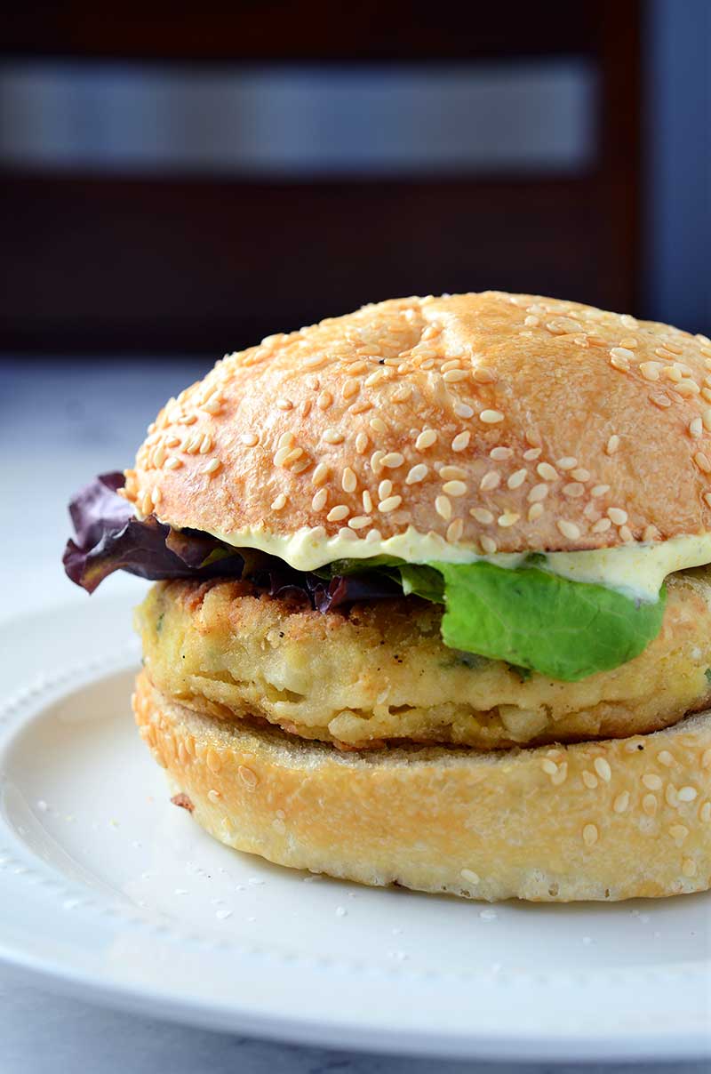 Chickpea Burger with Curried Yogurt Sauce Life's Ambrosia
