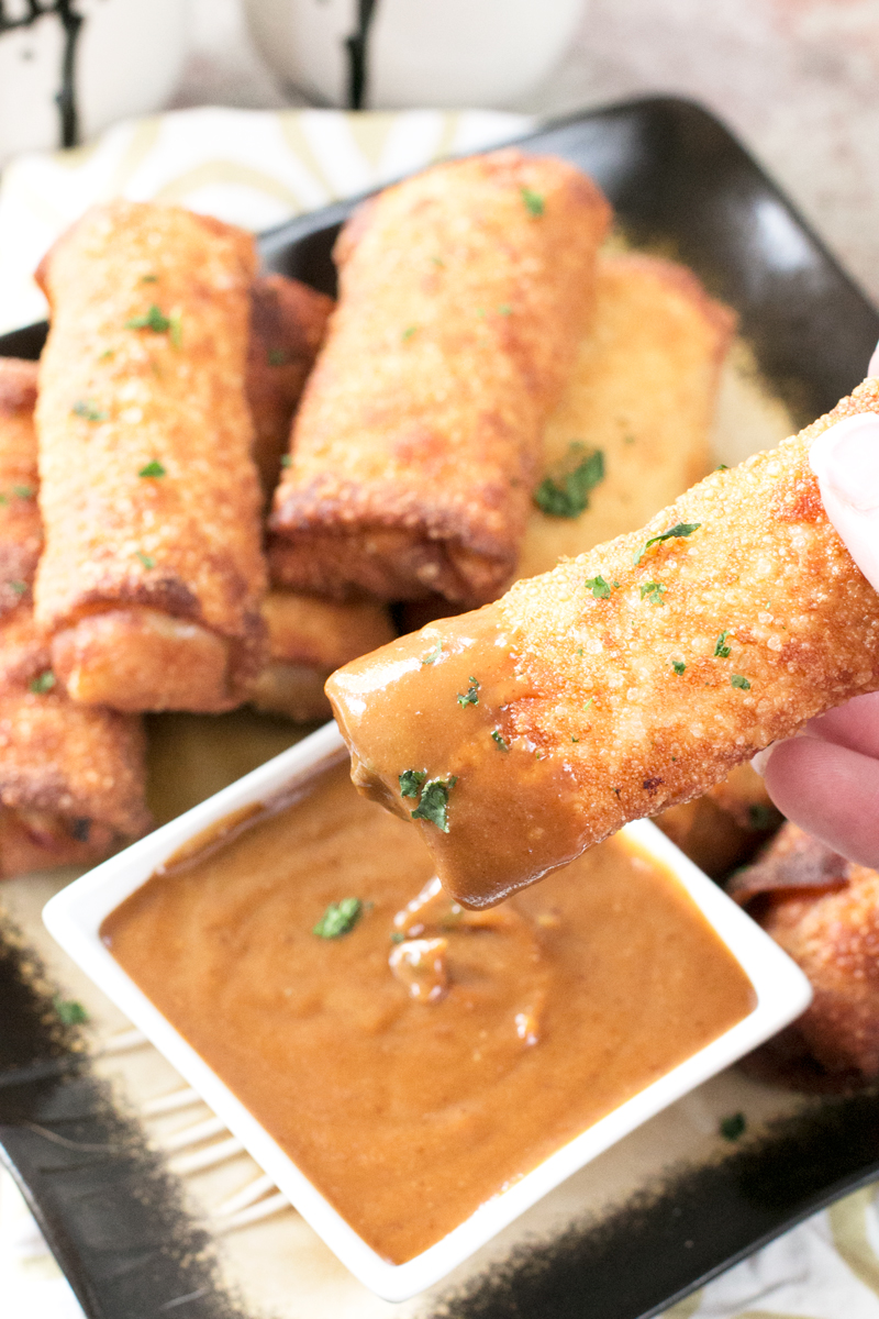 Shrimp Egg Rolls with Spicy Peanut Dipping Sauce - Life's Ambrosia