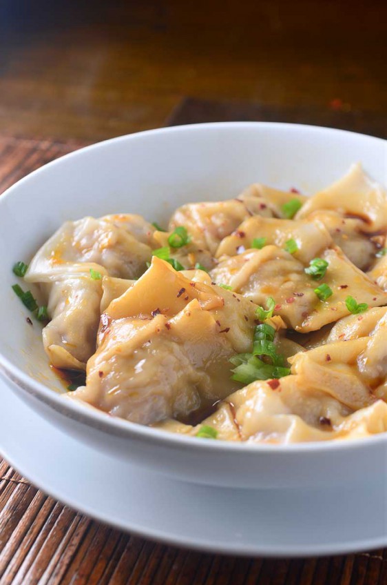 Shrimp and Pork Wontons in Spicy Sauce - Life's Ambrosia