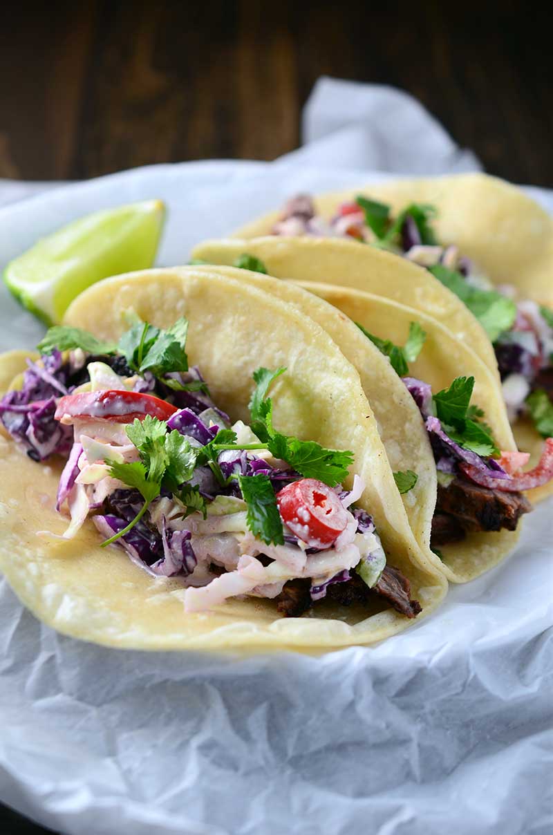 Skirt Steak Tacos with Jalapeno Slaw - Life's Ambrosia