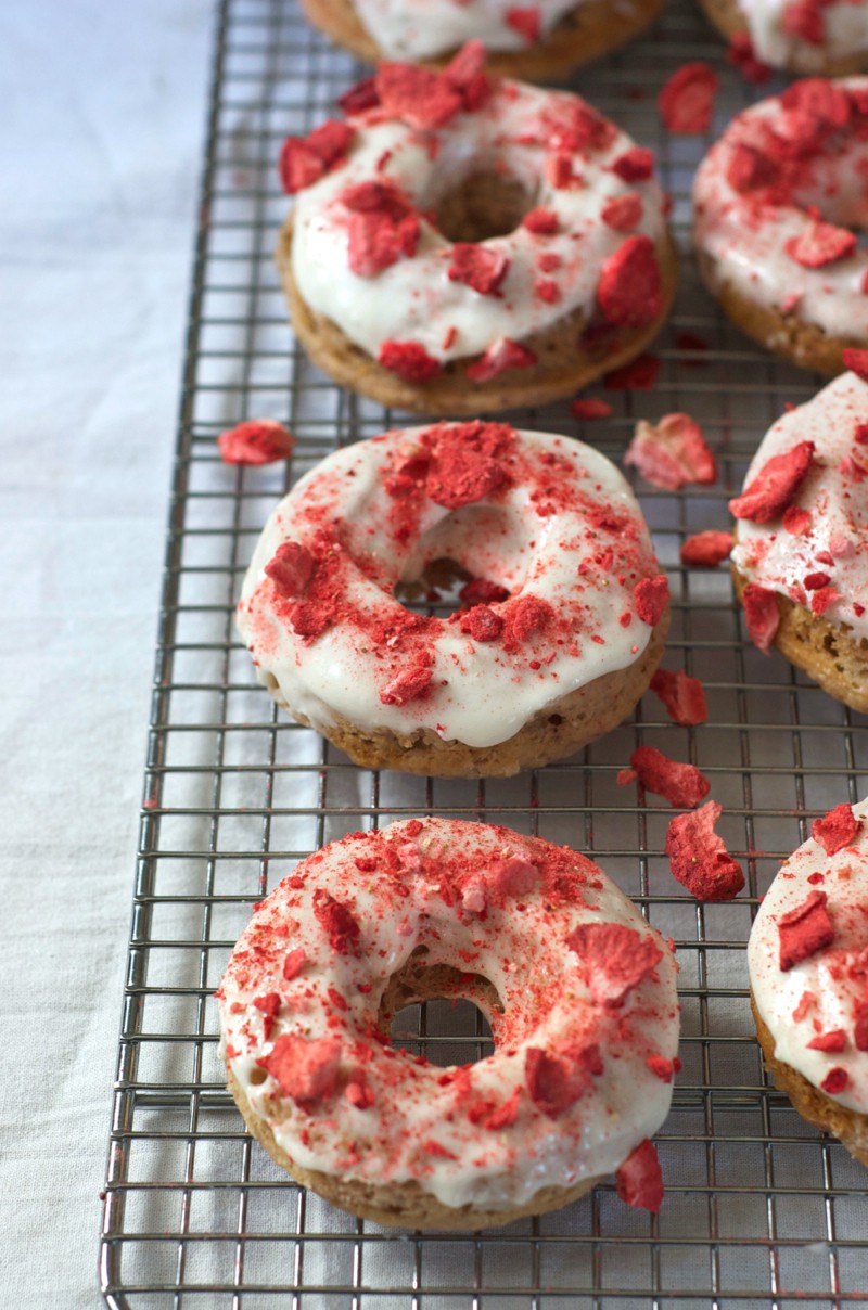 Strawberry Doughnuts with Cream Cheese Glaze - Life's Ambrosia