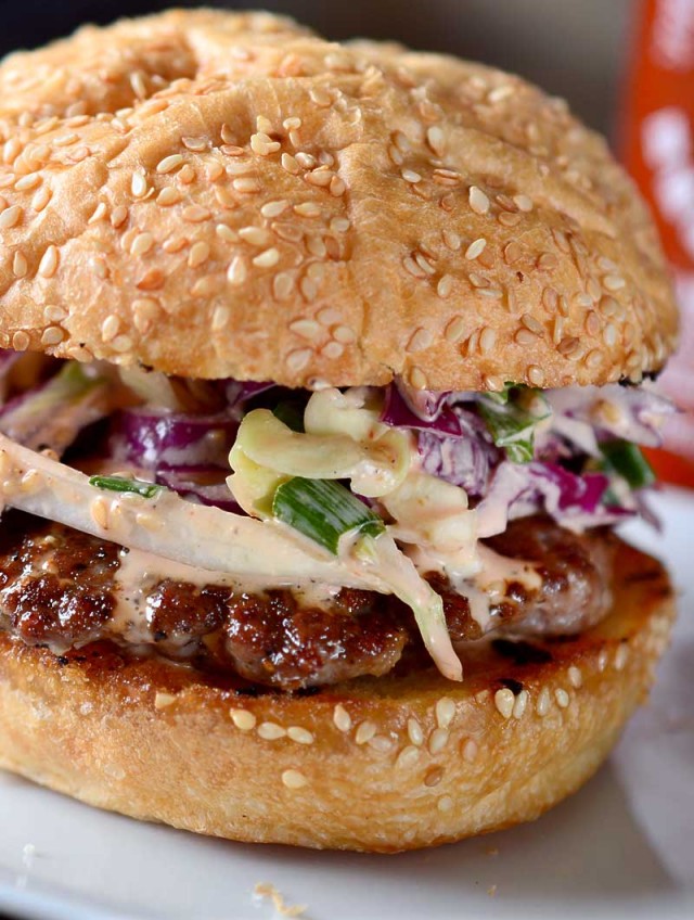 Garlic & Black Pepper Pork Burgers with Sriracha Slaw Life's Ambrosia