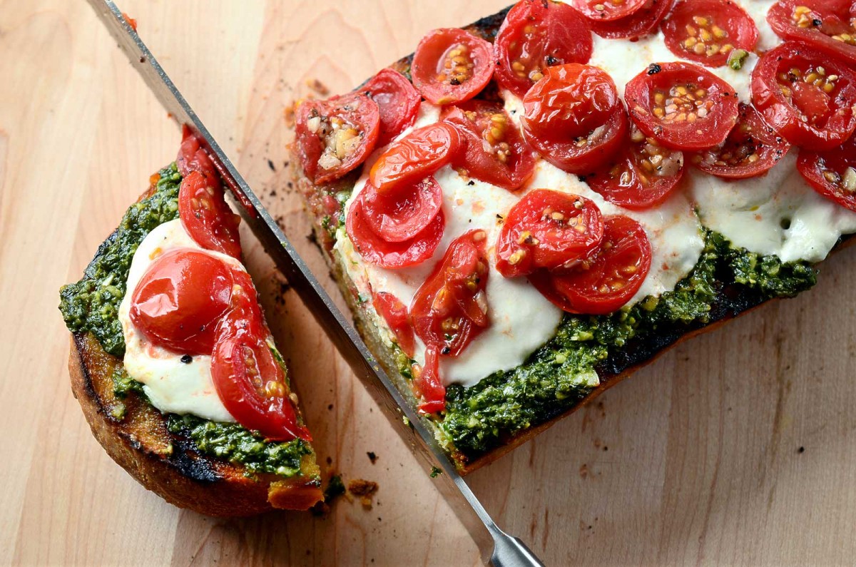 Image result for bread with pesto and tomato