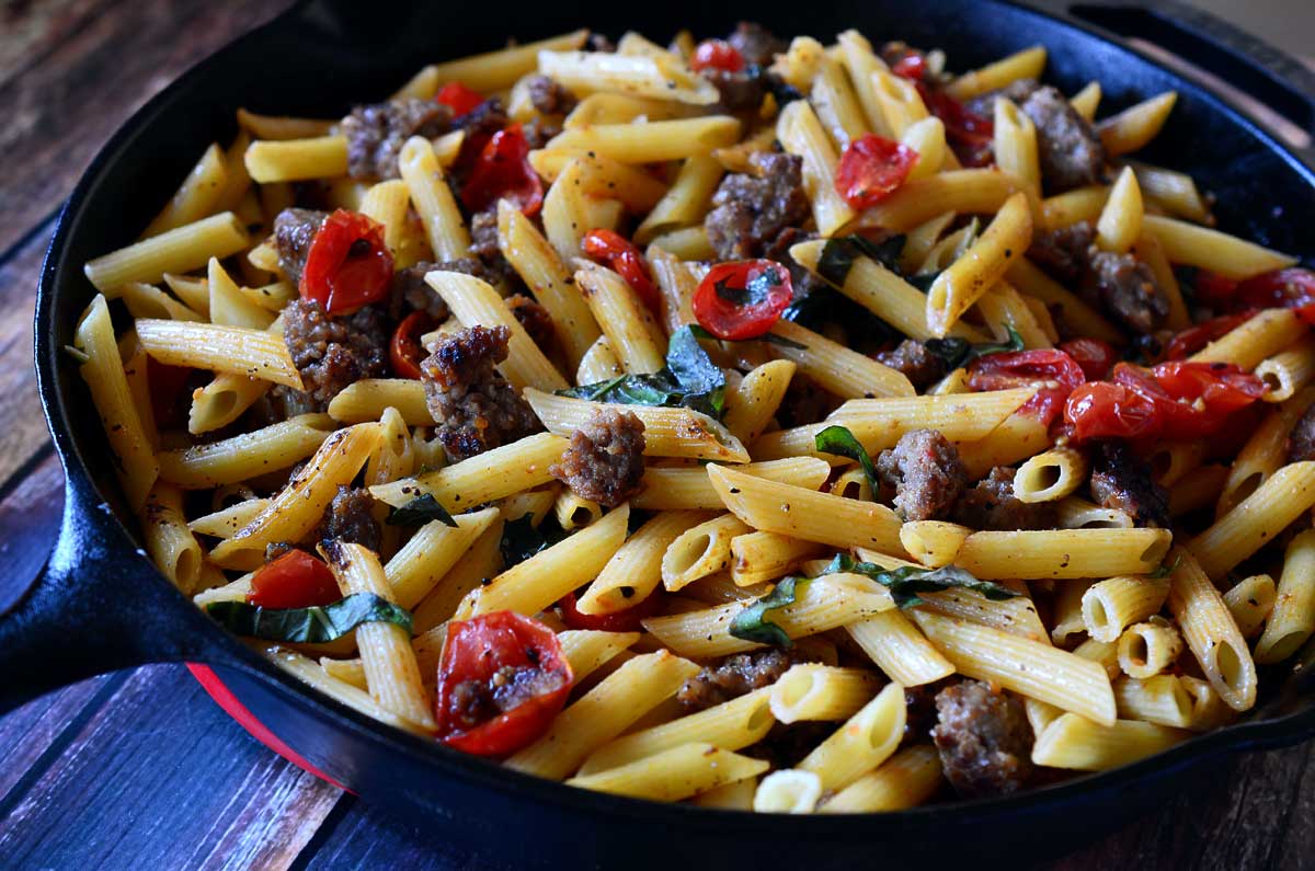 Penne with Sausage and Roasted Tomatoes - Life's Ambrosia