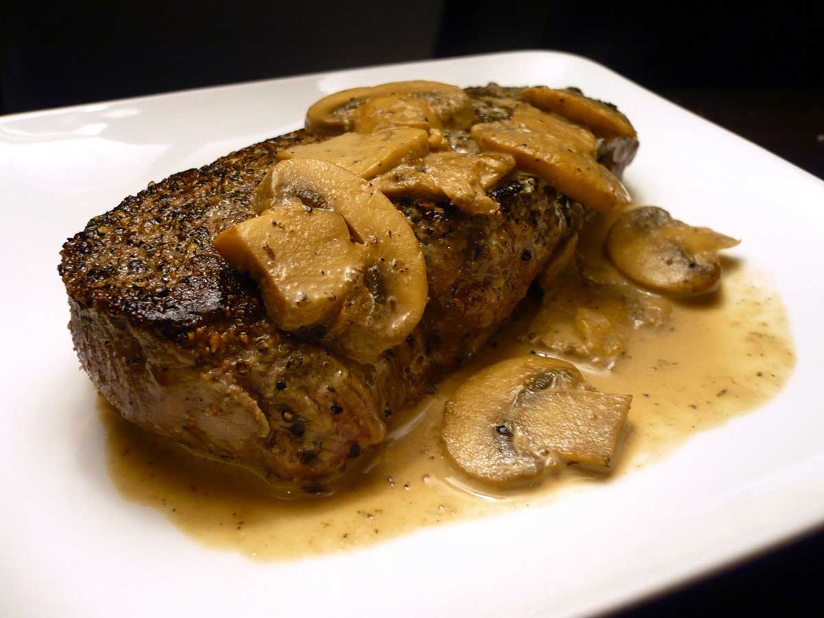 Peppercorn Crusted Top Sirloin with Mushroom Cream Sauce Life's Ambrosia
