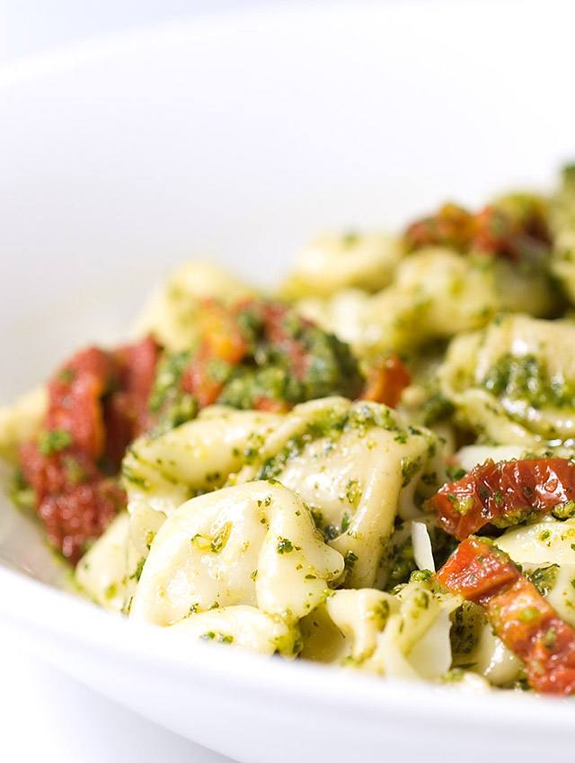 Cheese Tortellini with Pesto and Sun Dried Tomatoes - Life's Ambrosia