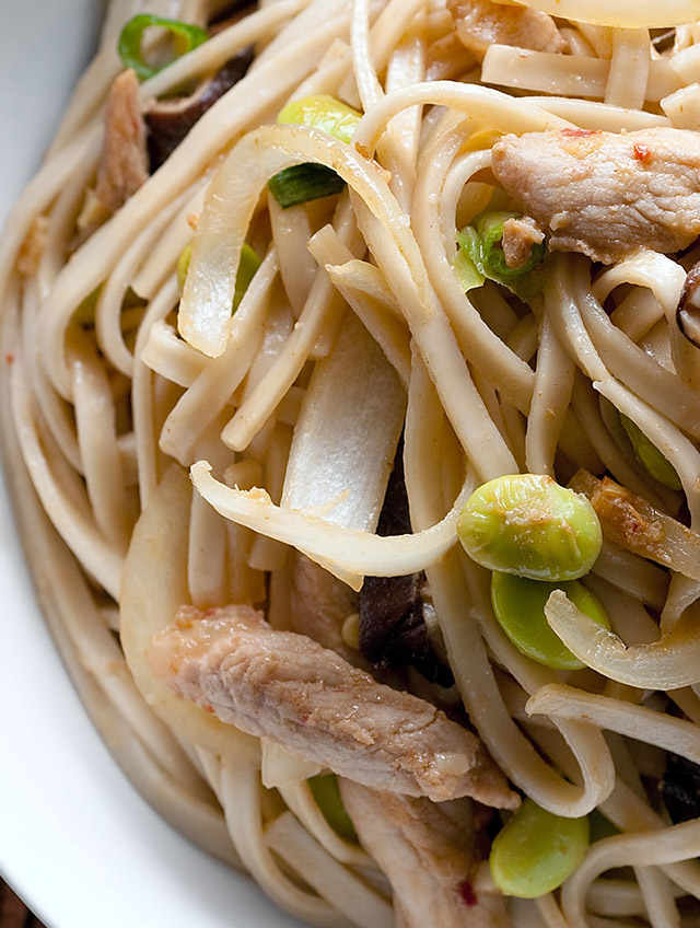 Udon Noodle Stir-fry with Pork and Edamame - Life's Ambrosia