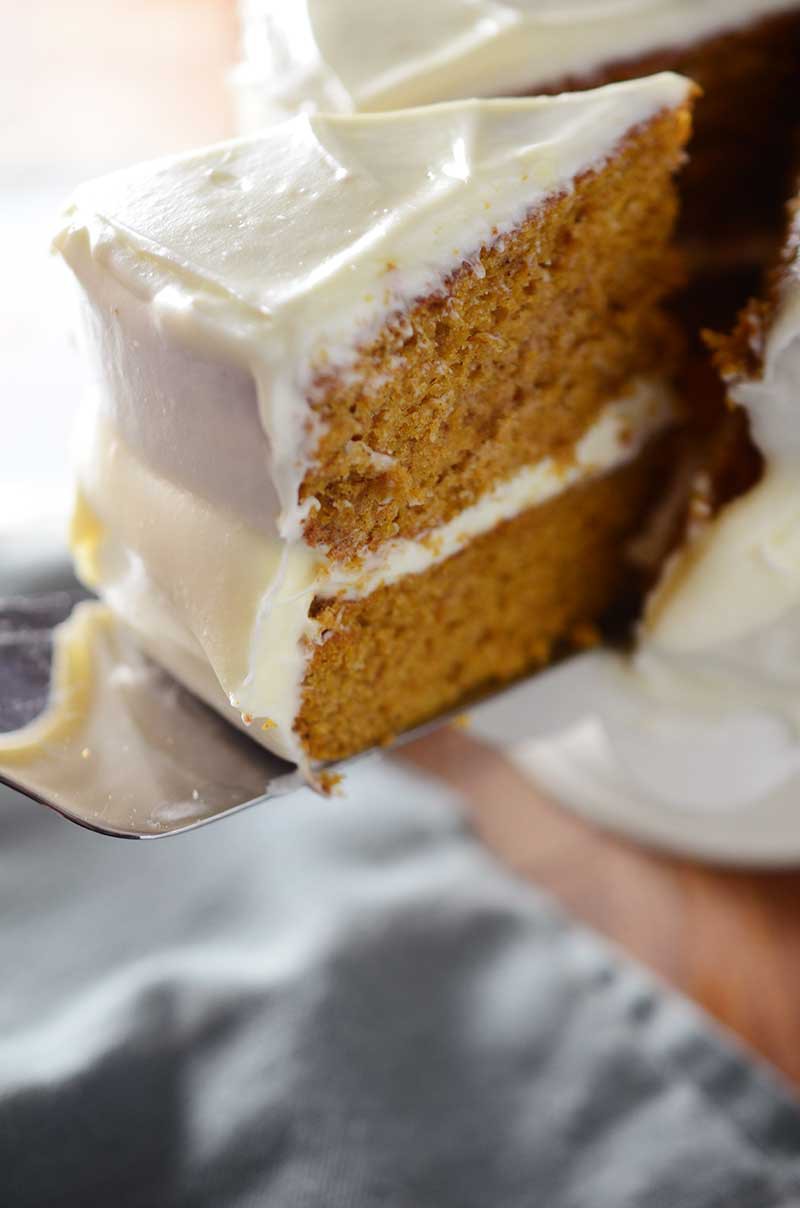 Pumpkin Cake with Amaretto Cream Cheese Frosting - Life's Ambrosia